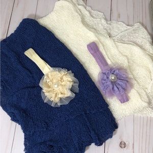 4 Piece Set - 2 Ripple Stretchy Infant Swaddles & 2 Headpieces